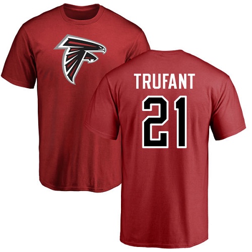 Atlanta Falcons Men Red Desmond Trufant Name And Number Logo NFL Football #21 T Shirt->women nfl jersey->Women Jersey